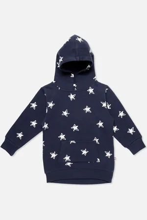 Nino Bambino Unisex Organic Cotton Kids Navy Blue & White Printed Hooded Sweatshirt