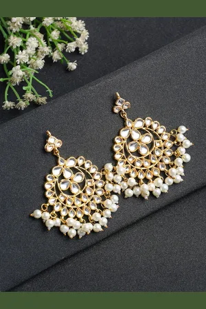 Ruby Raang Women Gold-Toned Spherical Chandbalis Earrings