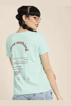 Dillinger Women Blue & Burgundy Back Typography Printed Cotton Boxy T-shirt