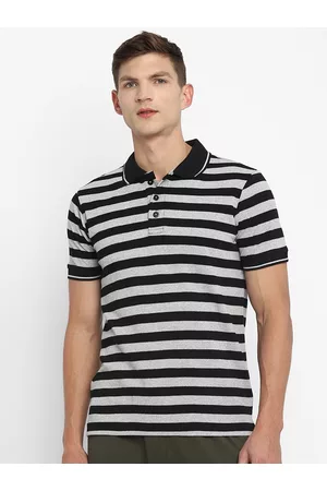 OFF LIMITS Men Grey & Black Striped Polo Collar T-shirt