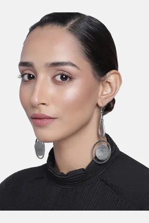 ESTELE Women Silver-Toned Contemporary Drop Earrings