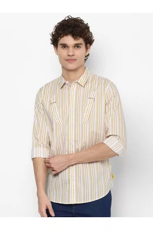 Forever 21 Men Yellow Striped Casual Shirt
