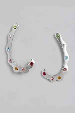 ESTELE Women Silver-Toned & Multicoloured Contemporary Drop Earrings