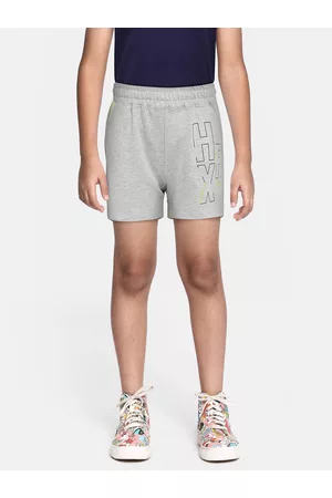 HRX Boys Grey Melange Typography Printed Lifestyle Cotton Shorts