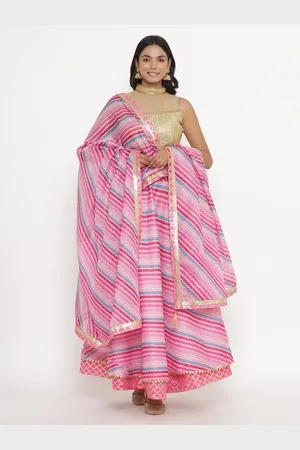 Kesarya Pink & Blue Semi-Stitched Lehenga & Unstitched Blouse With Dupatta