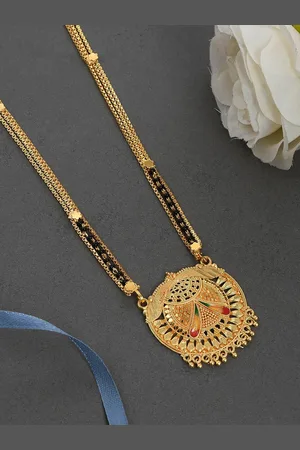Silvermerc Designs Gold Plated Black & Red Beaded Meenakari Mangalsutra