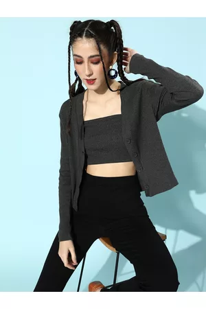 KASSUALLY Women Off-White Solid Cardigan Set