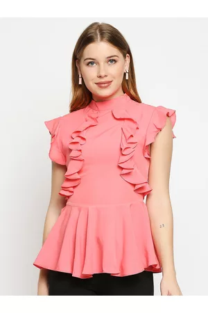 Aaliya Pink Ruffles Crepe Peplum Top