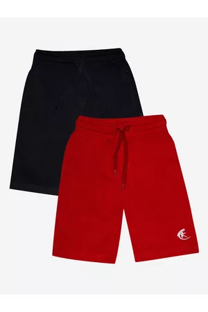 KiddoPanti Boys Black & Red Pack of 2 Sports Shorts