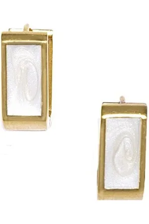 Blisscovered Gold-Toned & White Geometric Hoop Earrings