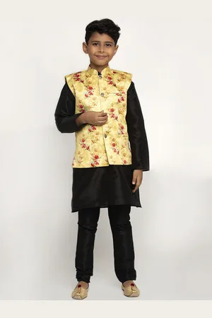 Kraft Boys Black Dupion Silk Kurta with Pyjamas