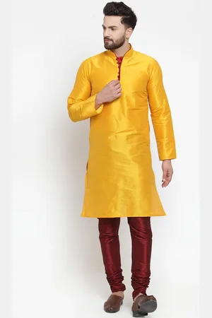Kaifoo Men Yellow Thread Work Kurta