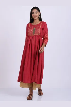 CANTABIL Women Pink & Gold-Toned Geometric Printed Anarkali Kurta