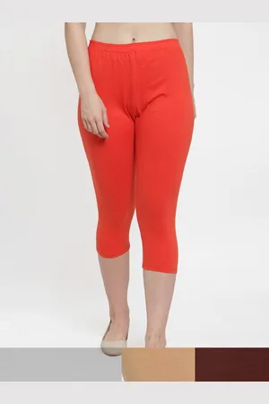 Jinfo Women Orange & Brown Pack Of 3 Solid Capris