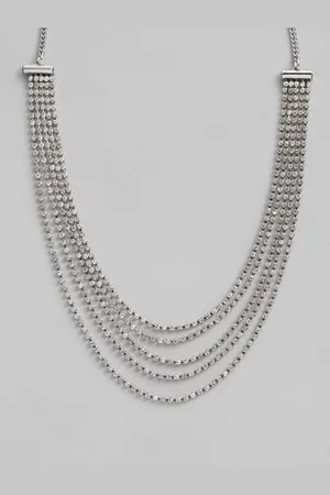 Accessorize London White Silver-Toned Stone Studded Layered Cupchain Collar Necklace