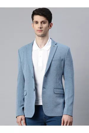 ESSAS club Men Blue Single Breasted Regular Fit Blazer with Lapel Pin