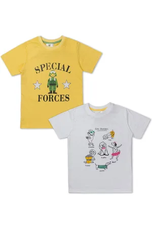 Growing Tree Kids Yellow & Grey Typography Printed T-shirt Pack Of 2