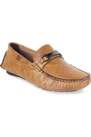 Metro Men Tan Brown Perforated Horsebit Loafers