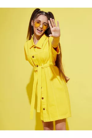 Sassafras Noh Voh - SASSAFRAS Kids Girls Yellow Denim Shirt Dress