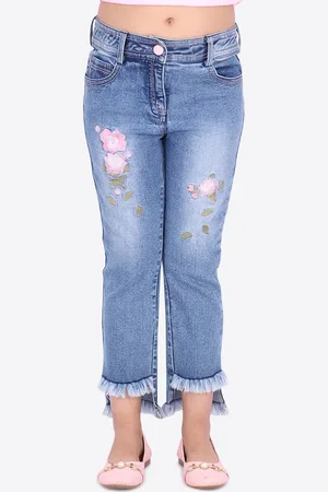 CUTECUMBER Girls Blue Regular Fit Mid-Rise Mildly Distressed Jeans