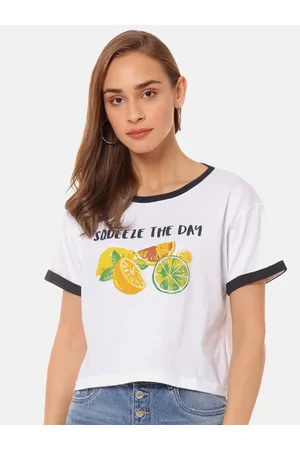 Campus White Printed Regular Crop Top