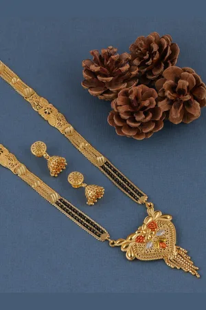 Brandsoon Black Beaded One Gram Gold-Plated Mangalsutra with Jhumkas
