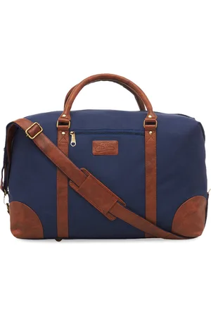 Leather World Navy Blue & Brown Colourblocked Large Duffle Bag