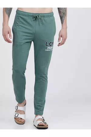 LocoMotive Men Green & White Solid Slim-Fit Track Pants