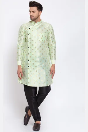 KLOTTHE Men Green & Black Ethnic Motifs Printed Angrakha Kurta with Churidar