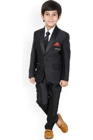 DKGF FASHION Boys 5 Piece Black Solid Party Suit