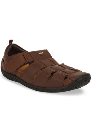 Scholl Men Brown Leather Fisherman Sandals