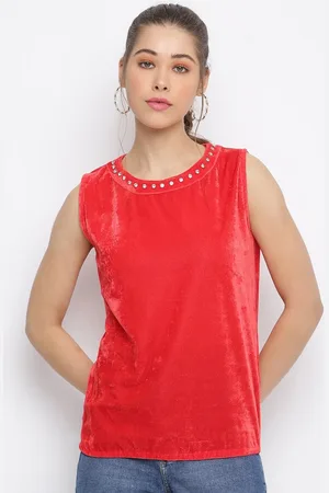 Mayra Women Red Velvet Top