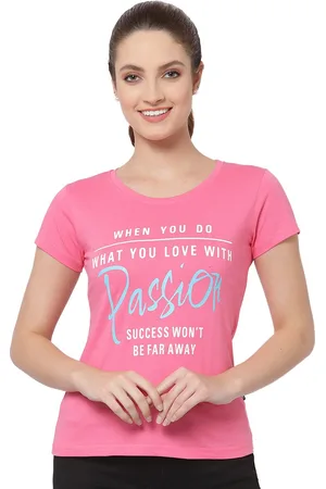 PROTEENS Women Pink Typography Printed Cotton T-shirt
