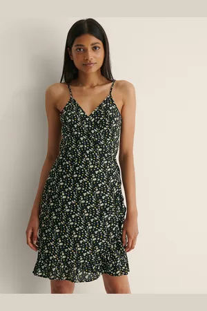 NA-KD Black Floral Print Mini Wrap Dress