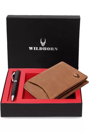 WildHorn Men Tan Brown & Black RFID Protected Genuine Leather Accessory Gift Set