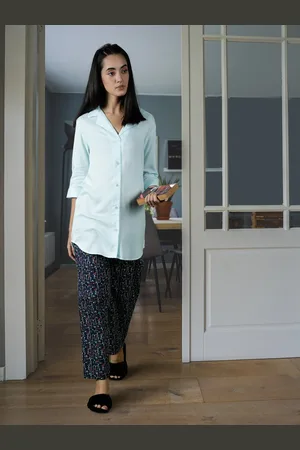 ETC Women Blue Solid Lounge Shirt