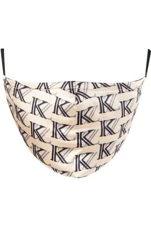 Kazo Women Beige & Black Printed Satin Cloth Mask