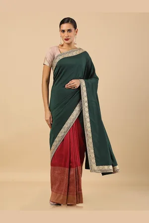 Soch Green Solid Zari Tussar Saree
