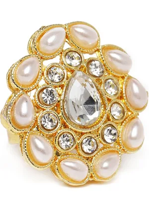 Kord Store Gold-Plated Pearl Studded Circular Adjustable Finger Ring