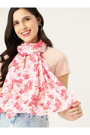 DressBerry Women White & Pink Pure Cotton Printed Scarf