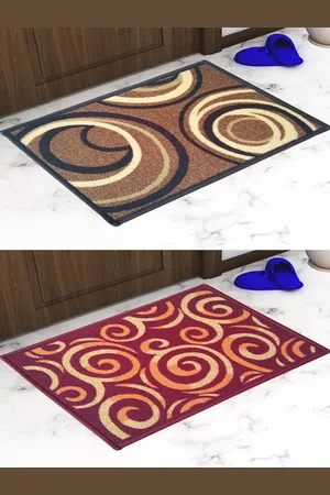 Athom Trendz Set Of 2 Brown & Maroon Self-Design Anti-Skid Doormats