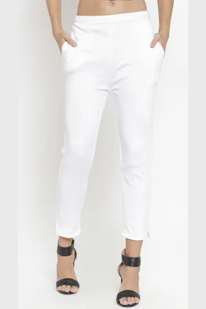 Clora Creation Women White Solid Cropped Woollen Trousers