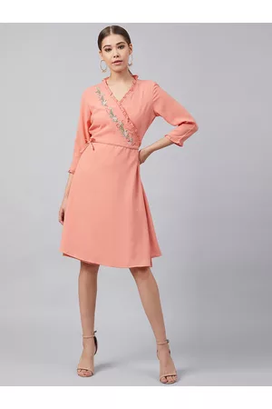 marie claire Women Peach Solid Wrap Dress