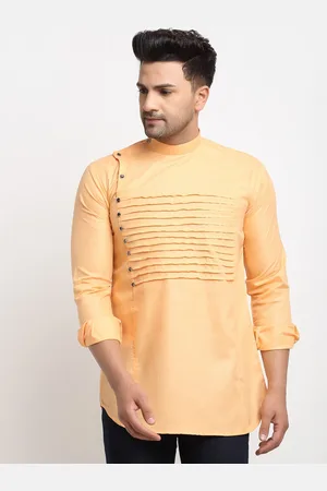 Kaifoo Men Peach-Coloured Striped Pastels Kurta