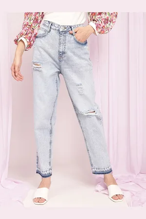 KENDALL + KYLIE Women Blue Straight Fit High-Rise Mildly Distressed Heavy Fade Jeans