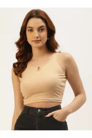 BRINN Beige Keyhole Neck Crop Top
