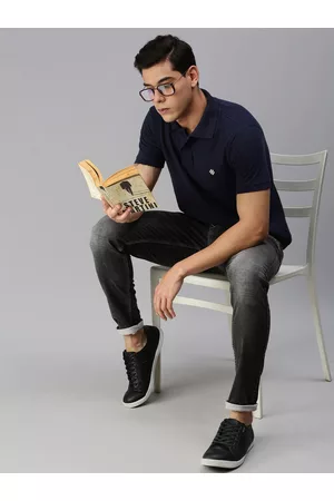 ONN Men Navy Blue Brand Logo Polo Collar T-shirt