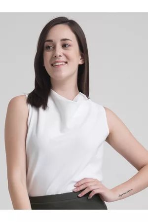 FableStreet Women White Cowl Neck A-Line Top