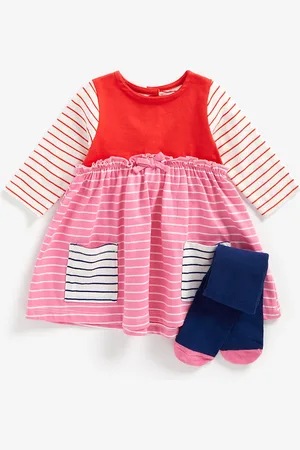 Mothercare Girls Multicoloured Striped Pure Cotton Fit & Flare Dresses