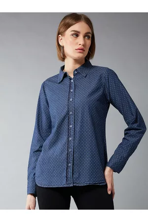 DOLCE CRUDO Women Navy Blue & Off-White Regular Fit Printed Casual Shirt